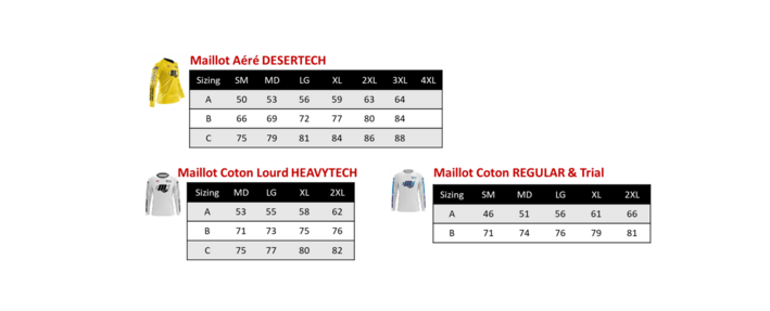 Size Chart Maillots